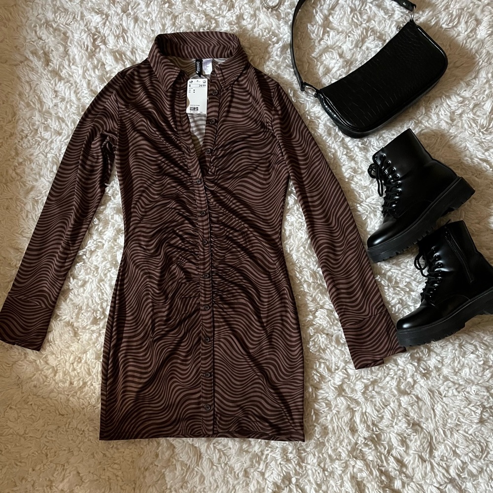 H&M brown long sleeve zebra print mini dress